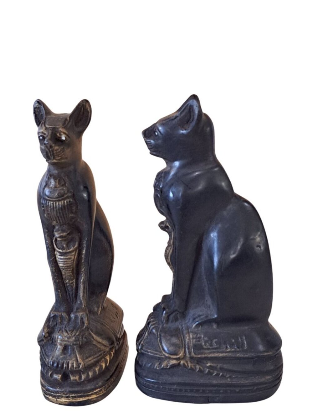 Vintage Egyptian Cat Figurines  Black Gold Resin Set 2 5.5" Decorative Statues